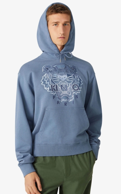 Kenzo Men Tiger Hoodie Sweatshirt Blue